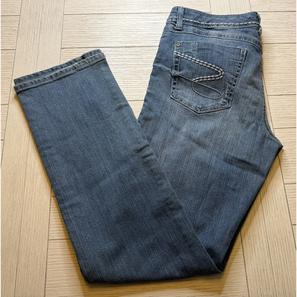 Seven7 Premium Denim Women's Distressed Bootcut Sz 12 Dark Wash Blue Jeans‎